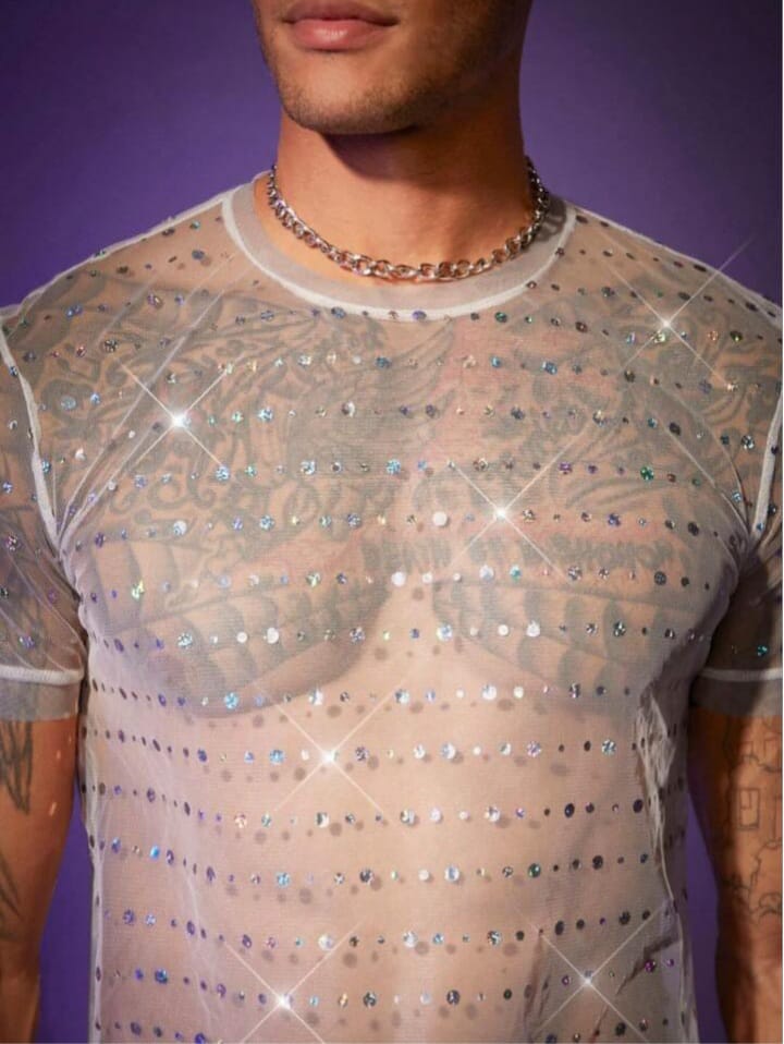 Men's Mesh Rhinestone Short Sleeve Tshirt
